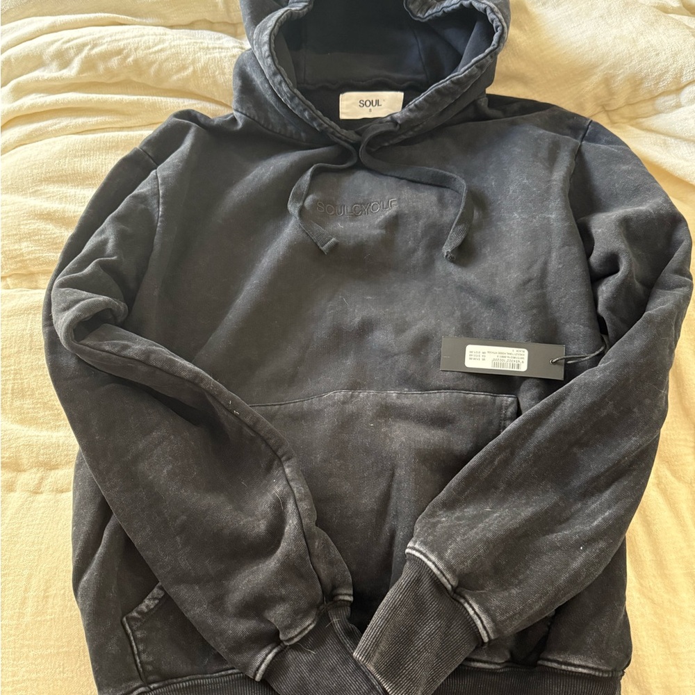 NWT SoulCycle Size Small Black Unisex Distressed Hoodie